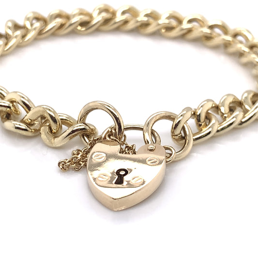 9ct Gold Heavy Curb Charm Bracelet with Padlock GB256