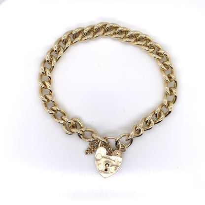 9ct Gold Heavy Curb Charm Bracelet with Padlock GB256