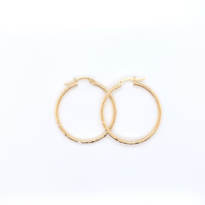 9ct Gold 25mm Skinny Hoop Earrings  D/C Edge