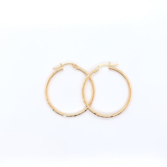 9ct Gold 25mm Skinny Hoop Earrings  D/C Edge