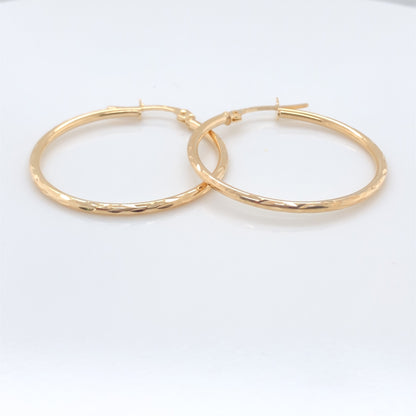 9ct Gold 25mm Skinny Hoop Earrings  D/C Edge