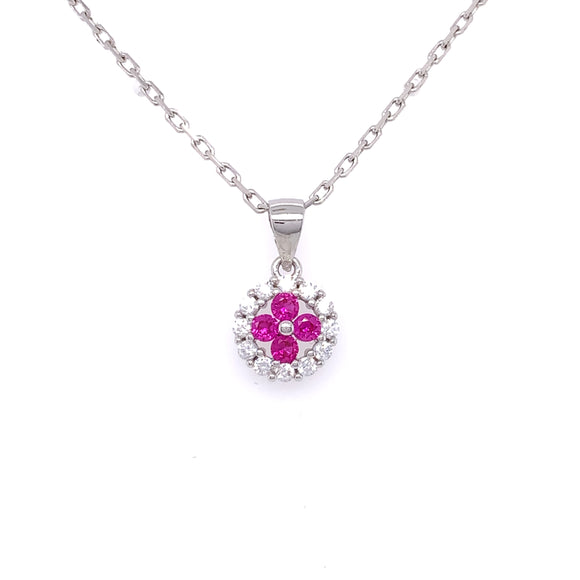 Sterling Silver Ruby CZ Petite Cluster Pendant