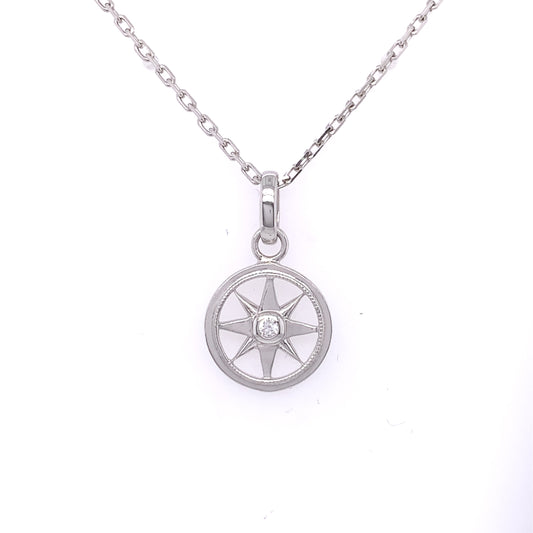 Sterling Silver Small CZ Compass Necklace 5754