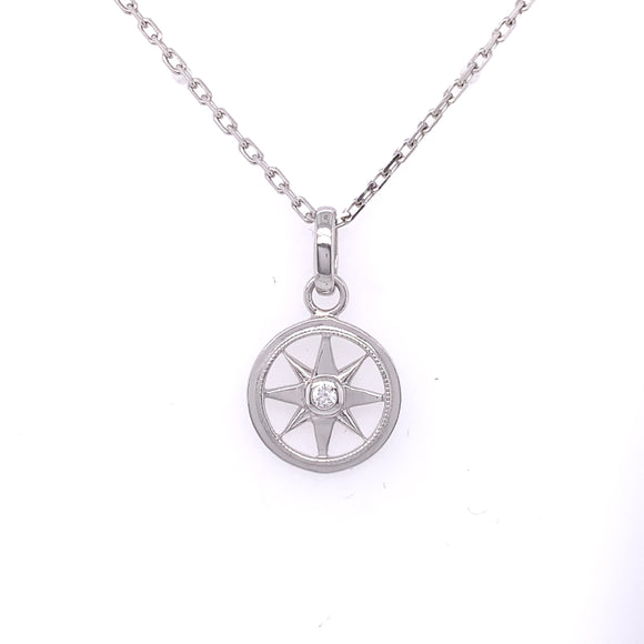 Sterling Silver Small CZ Compass Necklace