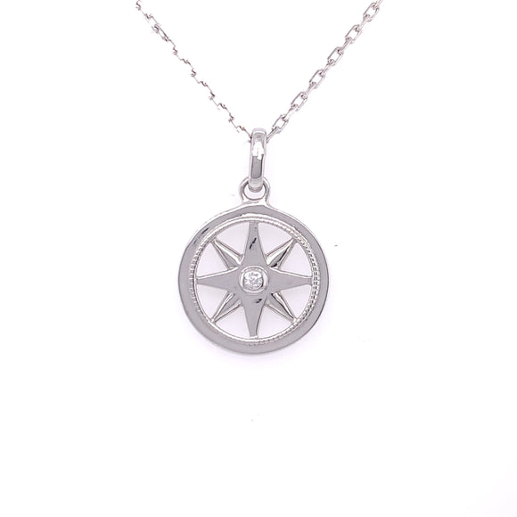 Sterling Silver Medium CZ Compass Necklace