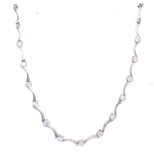 9ct White Gold CZ Wave Link Necklet GN008