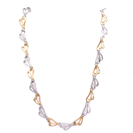 9ct Gold Two-tone CZ Open Leaf Necklet GN015