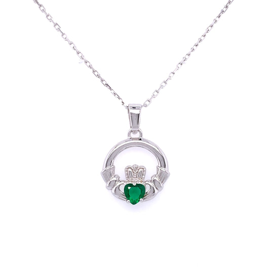 Sterling Silver Green CZ Claddagh Pendant SP5010/AG