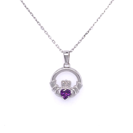 Sterling Silver Purple CZ Claddagh Pendant SP5010/AM