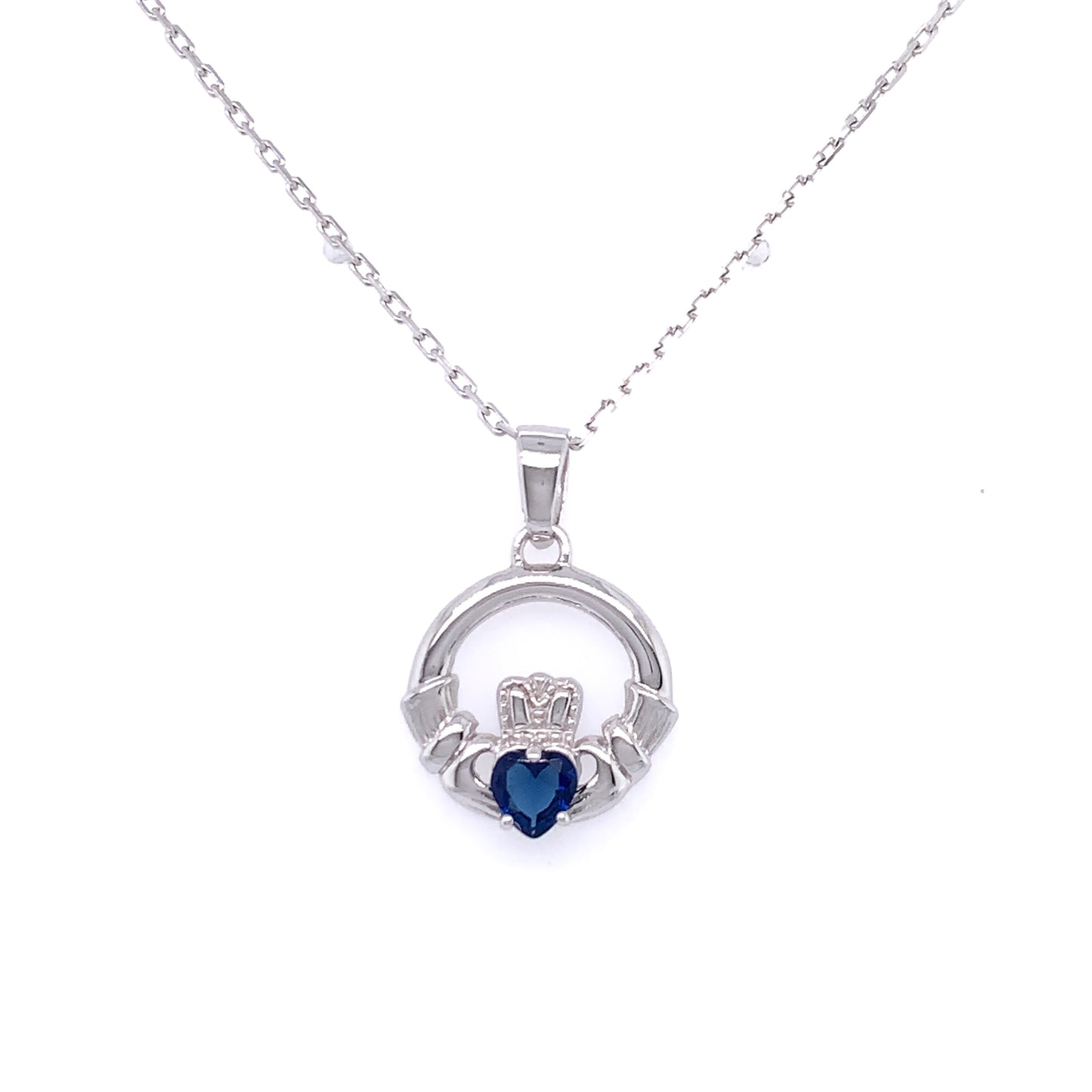 Sterling Silver Blue CZ Claddagh Pendant SP5010/S