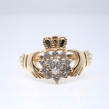 9ct Gold CZ Cluster Claddagh Ring