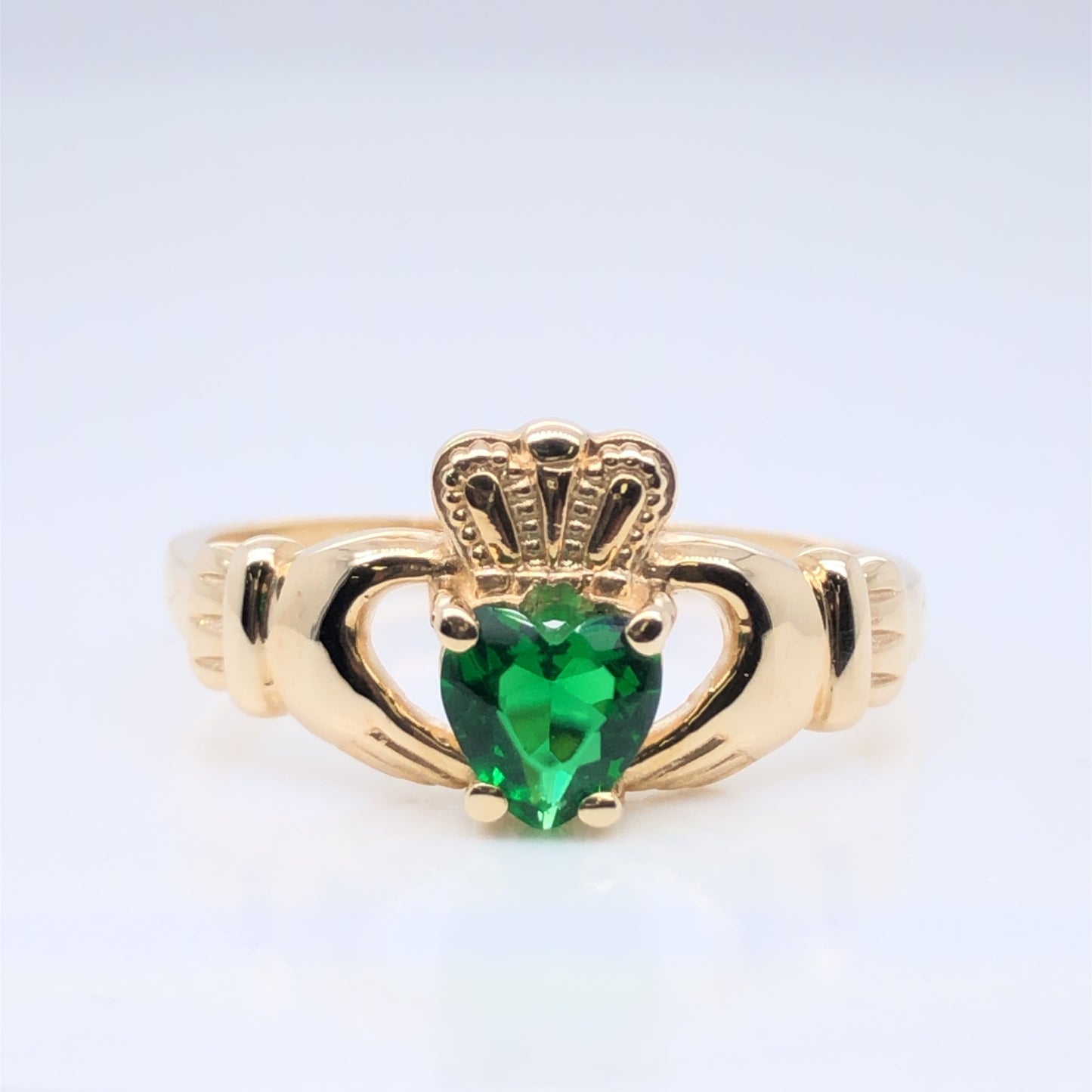 9ct Gold Green CZ Claddagh Ring GR441