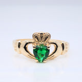9ct Gold Green CZ Claddagh Ring