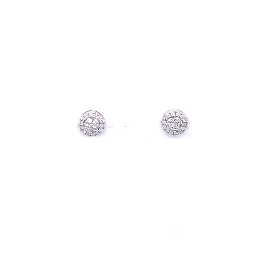 9ct White Gold Diamond Halo Stud Earrings DE084