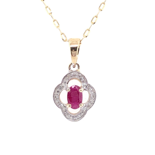 9ct Gold  Ruby & Diamond Vintage Style Pendant