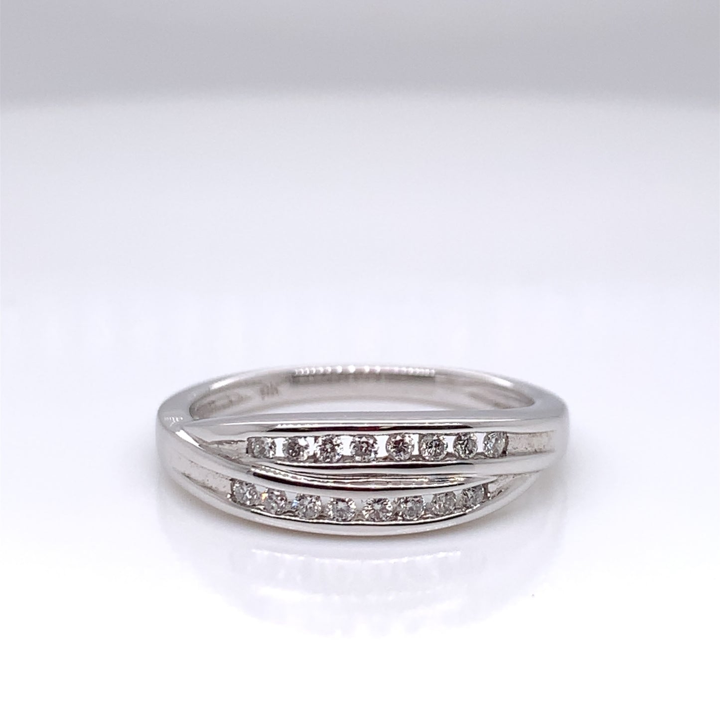 9ct White Gold Diamond Double Row Ring