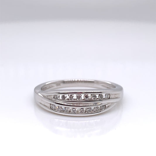 9ct White Gold Diamond Double Row Ring