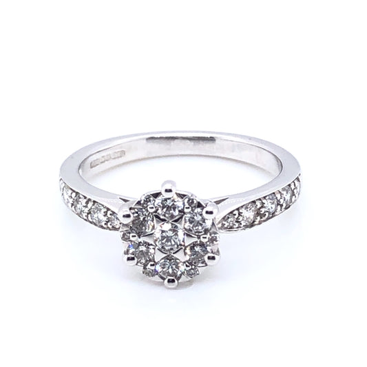 9ct White Gold Diamond Halo Solitaire 0.50ct Ring Z172