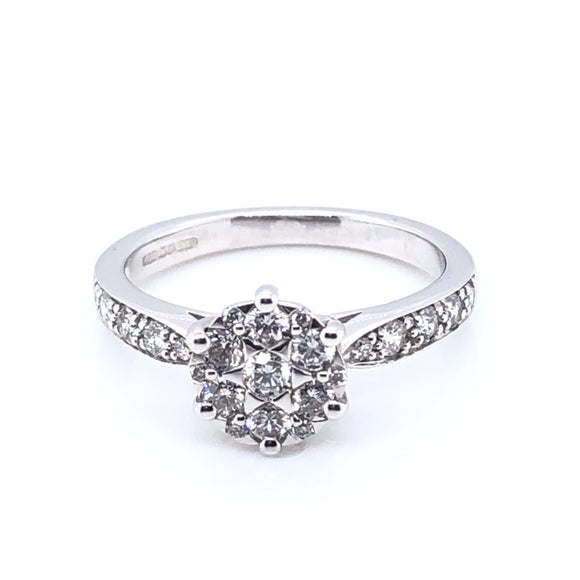 9ct White Gold Diamond Halo Solitaire 0.50ct Ring