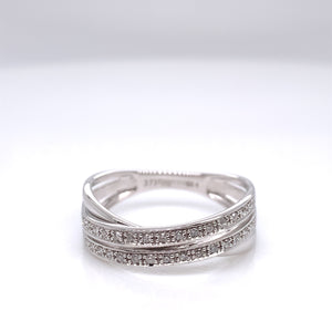 9ct White Gold Diamond Two Row Crossover Ring