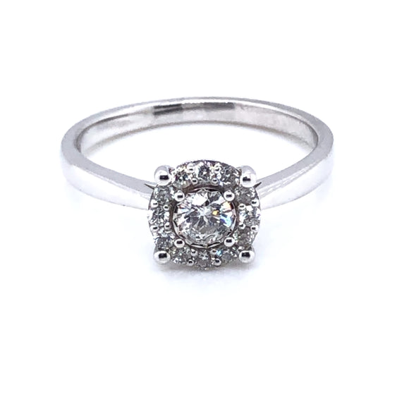 9ct White Gold Diamond Halo Solitaire Ring