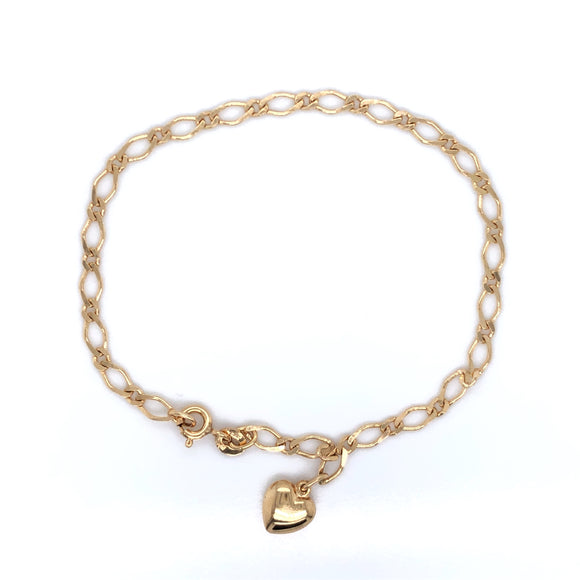 9ct Gold Figaro Bracelet with Heart Charm GB431