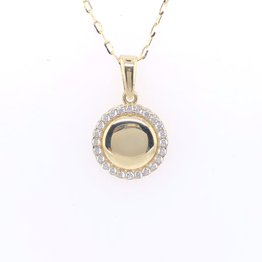 9ct Gold Engravable CZ Disc Pendant GPZ228