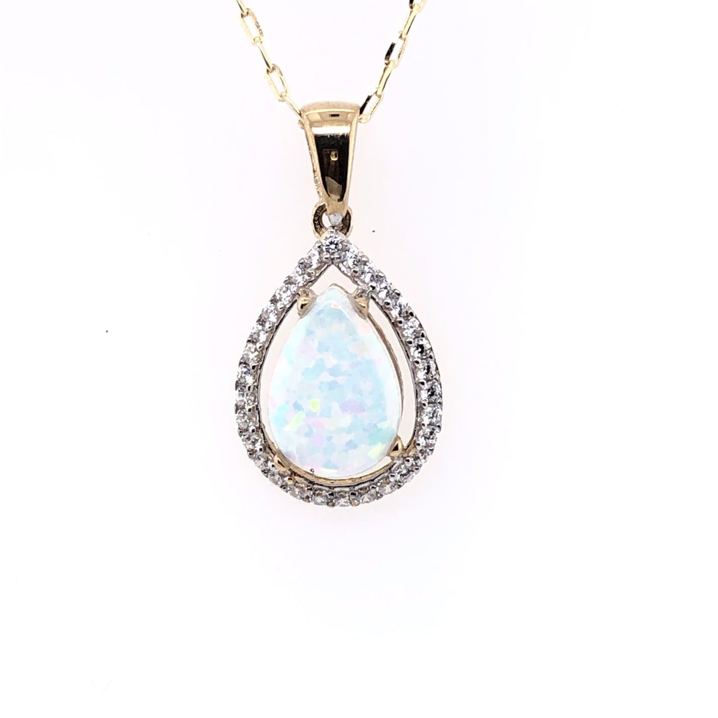 9ct Gold Opal & CZ Teardrop Pendant GP7002