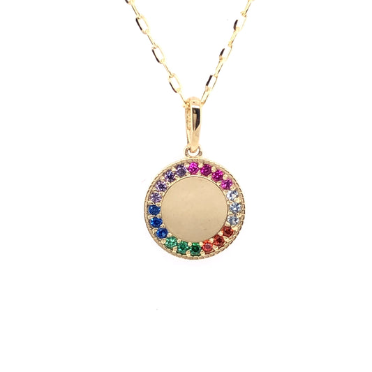 9ct Gold Engravable 10mm Rainbow CZ Disc