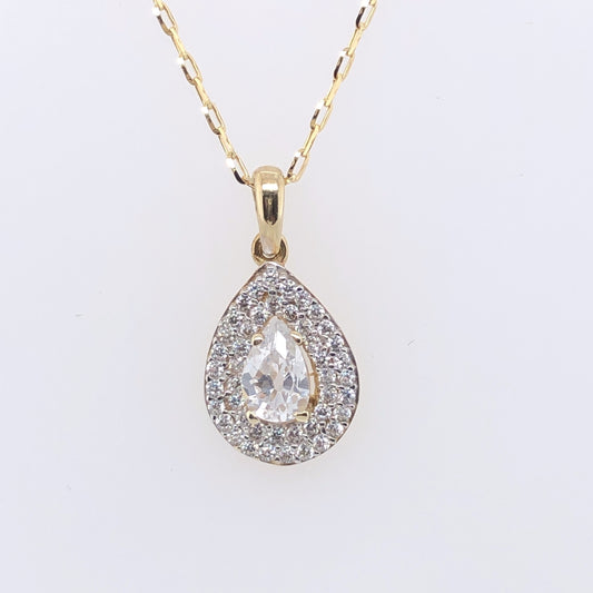 9ct Gold CZ Teardrop Pendant GPZ050