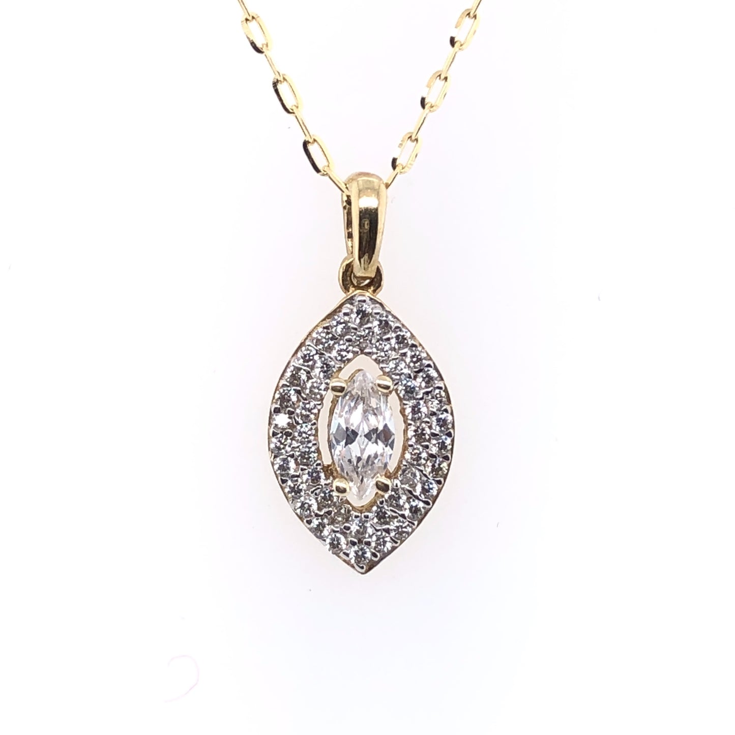 9ct Gold CZ Pavé Marquise Pendant GPZ049