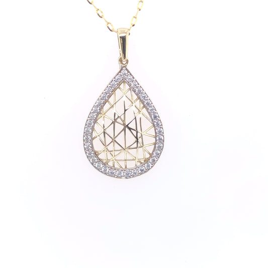 9ct Gold CZ Teardrop Crisscross Pendant GPZ053