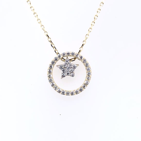 9ct Gold Floating CZ Star in Circle Pendant