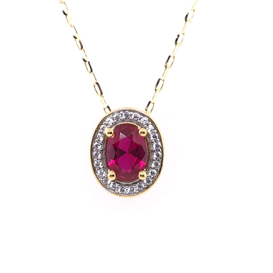 9ct Gold Ruby & CZ Vintage Slider Pendant GPR36