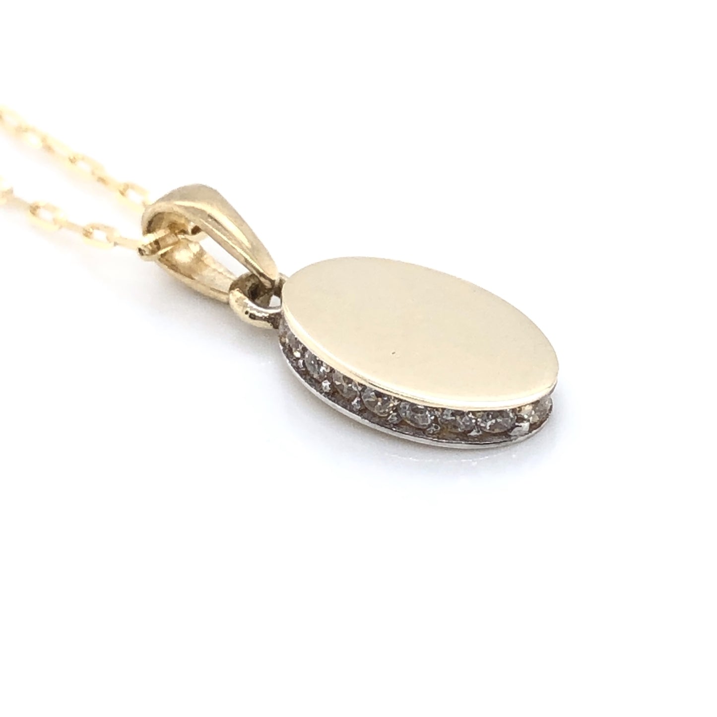 9ct Gold Engravable Oval Disc CZ Edge