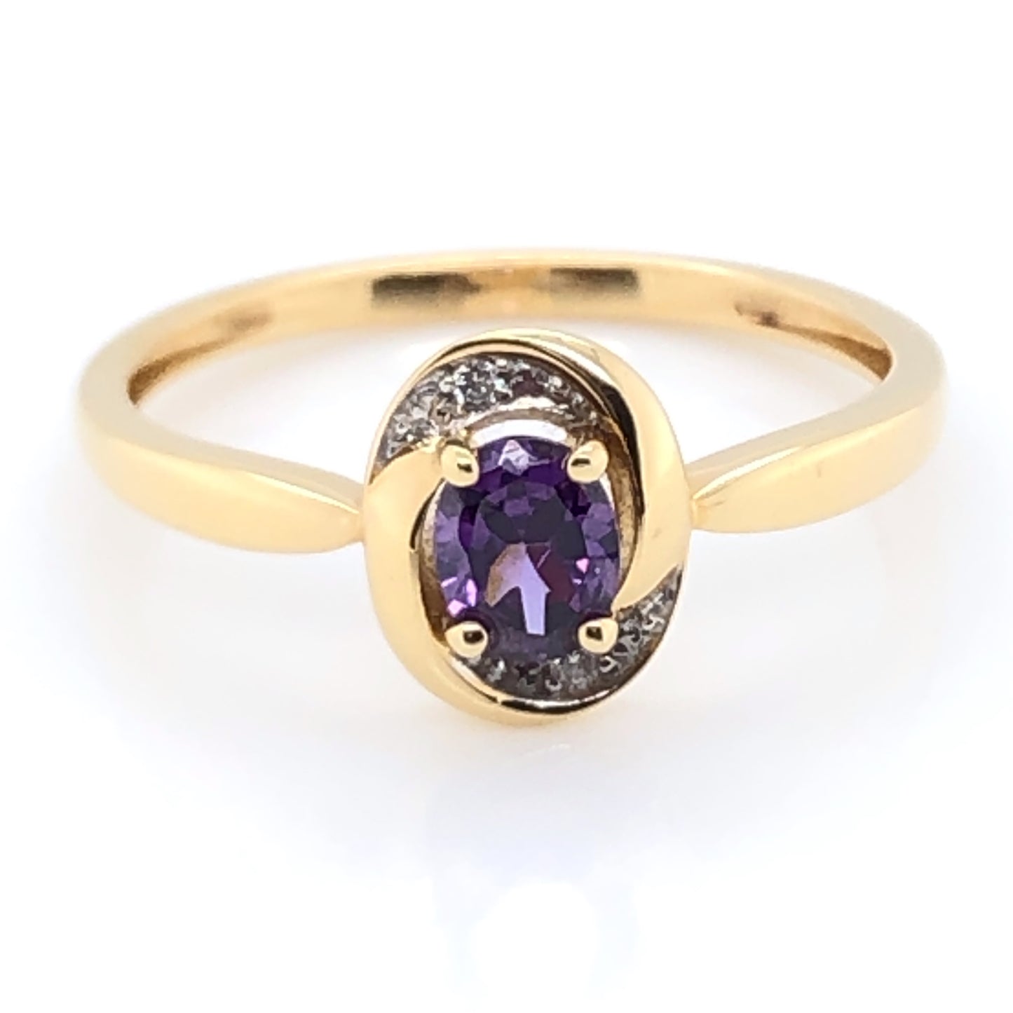 9ct Gold Amethyst & Diamond Swirl Ring