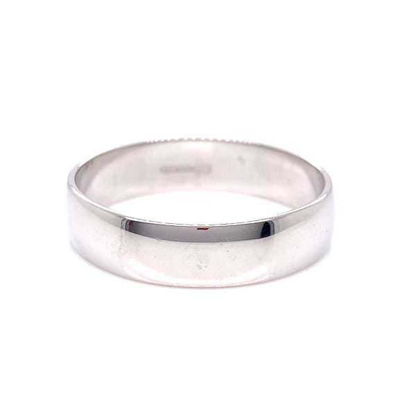 9ct White Gold Men's 5mm Light D-Shape Wedding Ring