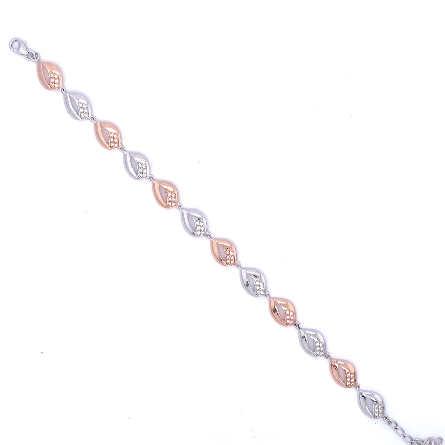 Sterling Silver Rose Gold Two-tone CZ Teardrops Bracelet