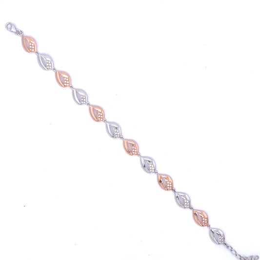 Sterling Silver Rose Gold Two-tone CZ Teardrops Bracelet NC295B