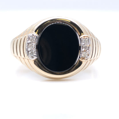 9ct Gold Gents Oval Onyx & Diamond Ring