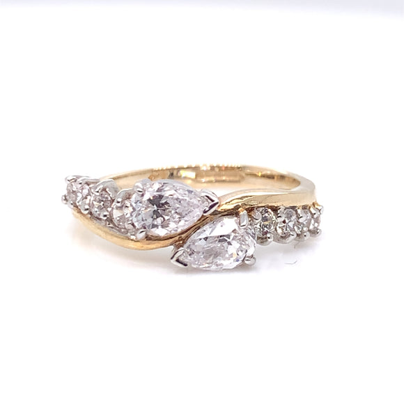 9ct Gold CZ Teardrop Crossover Ring