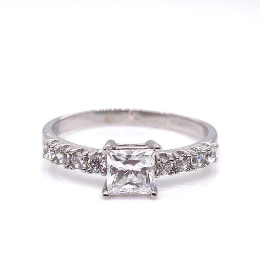 9ct White  Gold Princess CZ Solitaire Ring WRZ089