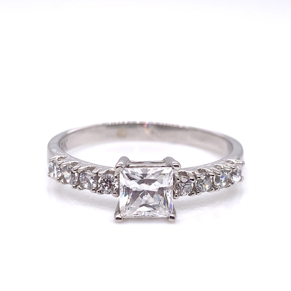 9ct White  Gold Princess CZ Solitaire Ring