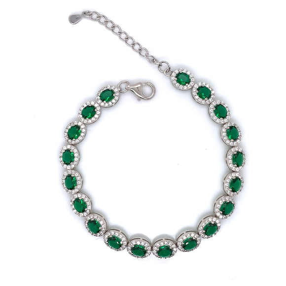 Sterling Silver Emerald CZ Cluster Bracelet
