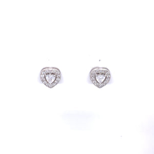 Sterling Silver Heart Halo CZ Stud Earrings