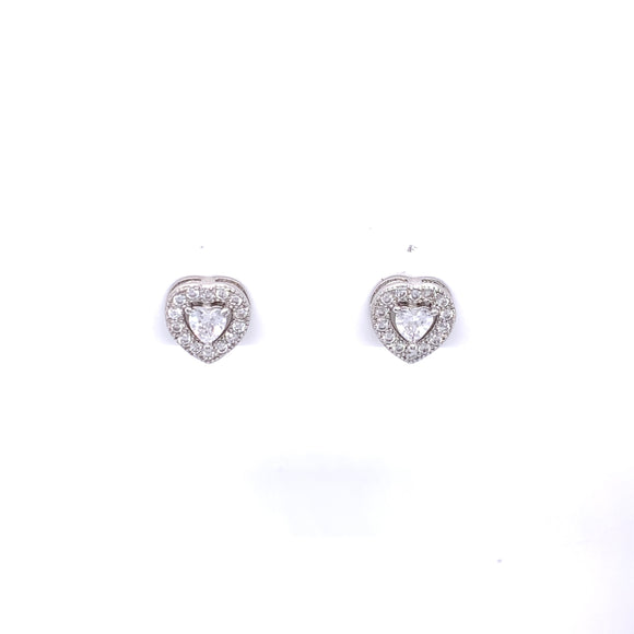 Sterling Silver Heart Halo CZ Stud Earrings