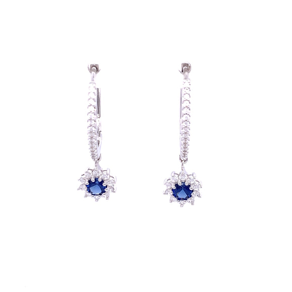 Sterling Silver Sapphire CZ Halo Hoop Earrings