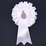 Sterling Silver Oval Communion Medal with White Rosette