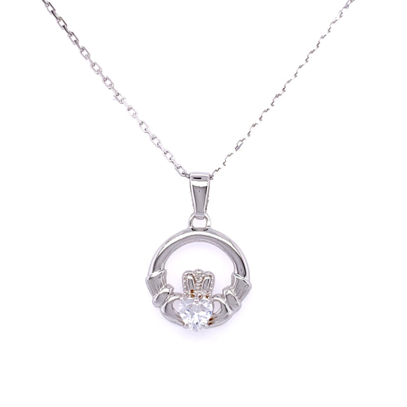 Sterling Silver CZ Claddagh Pendant
