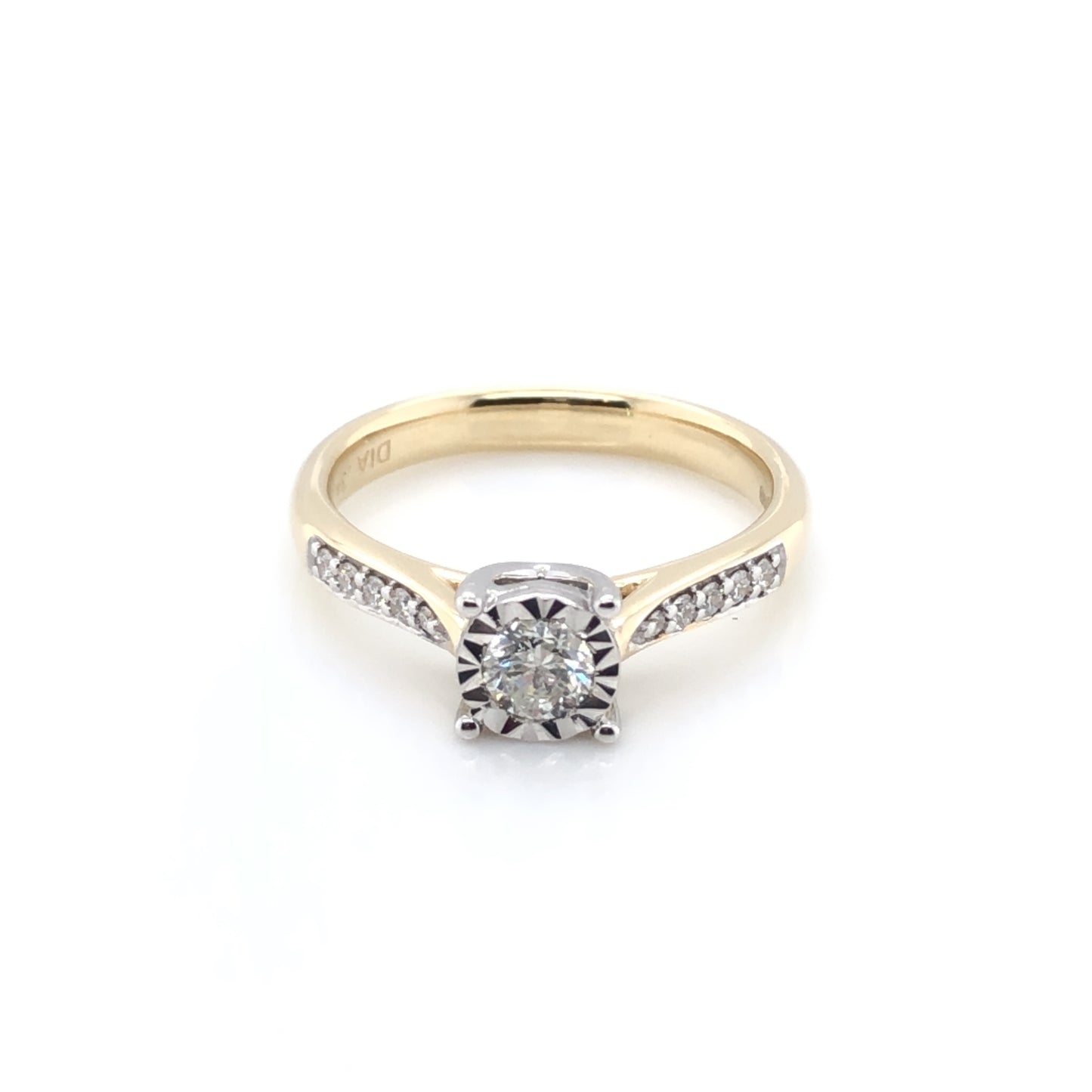 9ct Gold Diamond Solitaire Ring with Pavé Shoulders Z221